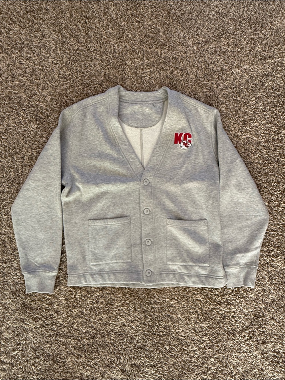 Antigua Gray KC Button-Front Sweater Cardigan with Red Logo